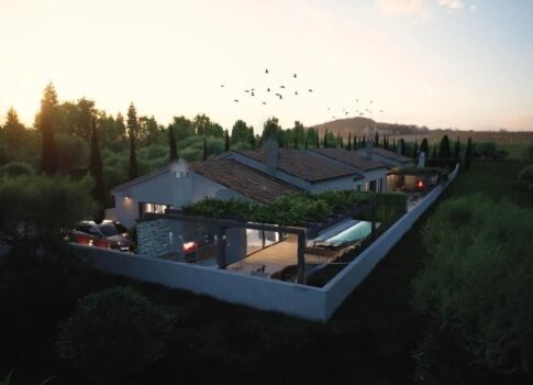 ISZTRIA, KAŠTELIR - Három egyszintes ház úszómedencével, új építésű