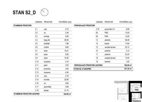RIJEKA, KOSTRENA - exkluzív duplex lakás 164,90 m2 új épület gyönyörű kilátással a tengerre és medencével + kerttel 182,60 m2 - S2-D