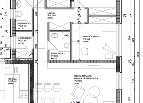 RIJEKA, MARINIĆI - lakás 85 m2, 3 hálószoba + nappali ÚJ ÉPÜLETBEN! LEHETŐSÉG!