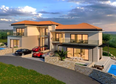 Vrbnik, luxus ikerház tengerparti villa nyílt tengerre néző kilátással