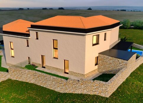 Vrbnik, luxus ikerház tengerparti villa nyílt tengerre néző kilátással