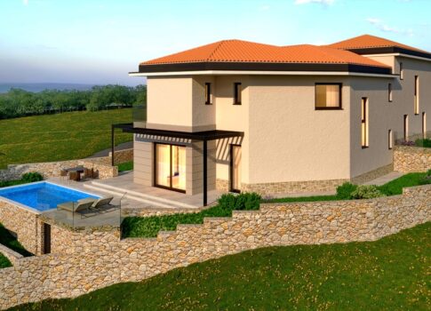 Vrbnik, luxus ikerház tengerparti villa nyílt tengerre néző kilátással