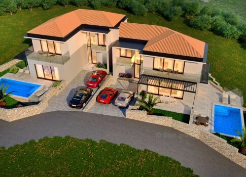 Vrbnik, luxus ikerház tengerparti villa nyílt tengerre néző kilátással