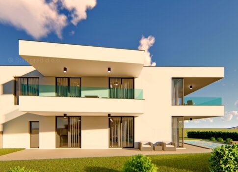 Omišalj, új építésű, tervezői tervezésű és modern építésű kertes ikerház, AKCIÓ!