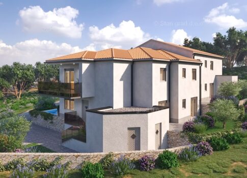 Vrbnik, földszinti lakás kerttel és medencével!