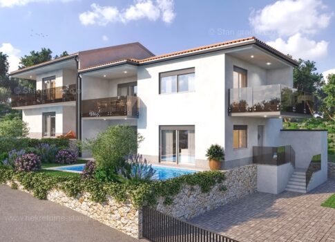 Vrbnik, földszinti lakás kerttel és medencével!