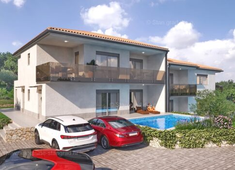 Vrbnik, apartman egy új épület emeletén, tengerre néző kilátással!