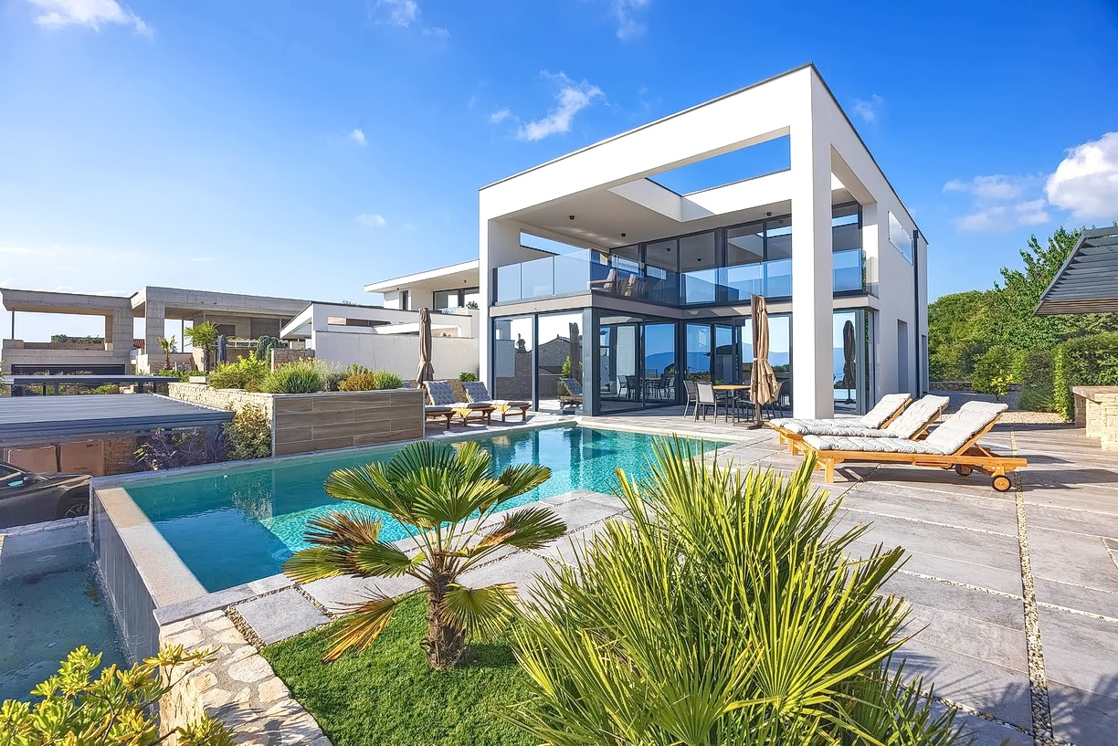 Krk, környéke, luxus villa medencével, panorámás kilátással!